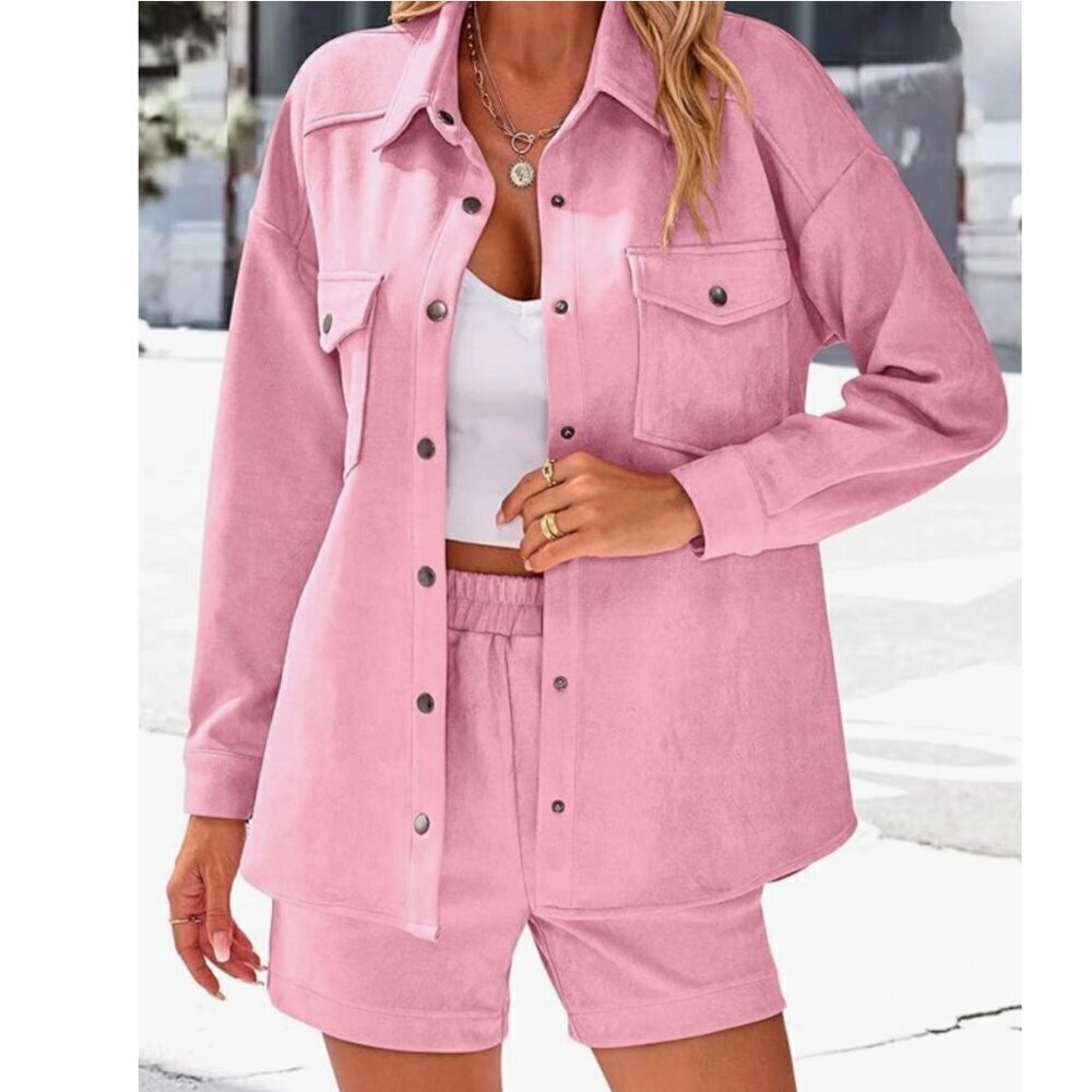 Pink Shirt Jacket Shacket Button Down Oversized Long Sleeve Medium